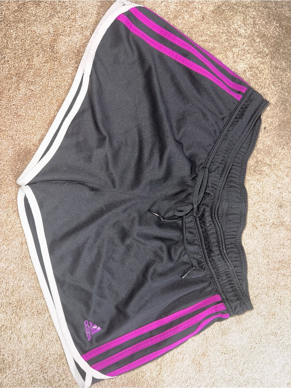 Adidas Women's Black Shorts with Purple Stripe